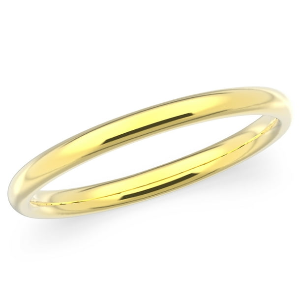 Mens 18K Yellow Gold 2mm Traditional Dome Oval Wedding Band Ring 